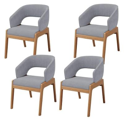 Kit 04 Cadeiras De Jantar E Estar Living Estofada Lince L02 Suede Cinza - Lyam Decor