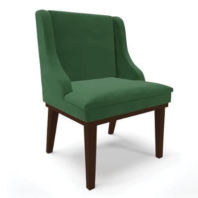 Cadeira Liz Veludo Verde Base Fixa Madeira Tabaco - D'Ross