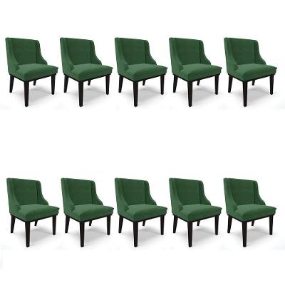 Kit 10 Cadeiras Liz Veludo Verde Base Fixa Madeira Preto -