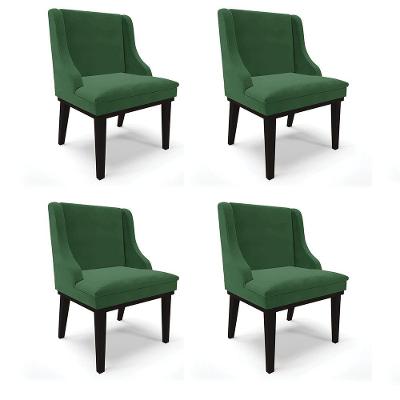 Kit 04 Cadeiras Liz Veludo Verde Base Fixa Madeira Preto -