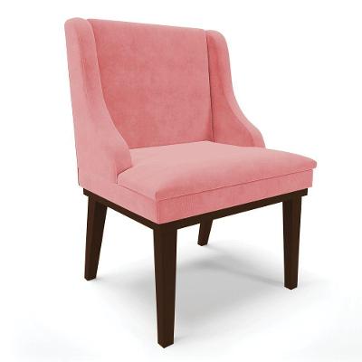 Cadeira De Jantar Liz Suede Base Fixa Madeira Tabaco Rose