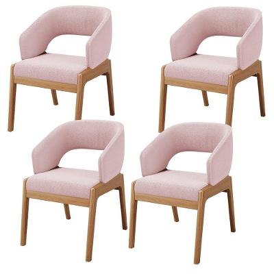 Kit 04 Cadeiras De Jantar E Estar Living Estofada Lince L02 Bouclê Rosê - Lyam Decor