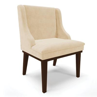 Cadeira De Jantar Liz Suede Base Fixa Madeira Tabaco Bege