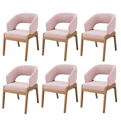 Kit 06 Cadeiras De Jantar E Estar Living Estofada Lince L02 Bouclê Rosê - Lyam Decor