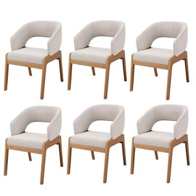 Kit 06 Cadeiras De Jantar E Estar Living Estofada Lince L02 Bouclê Cru - Lyam Decor