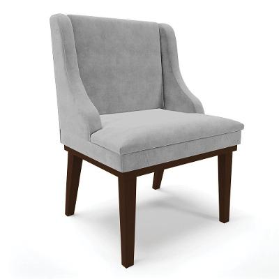 Cadeira De Jantar Liz Suede Base Fixa Madeira Tabaco Cinza