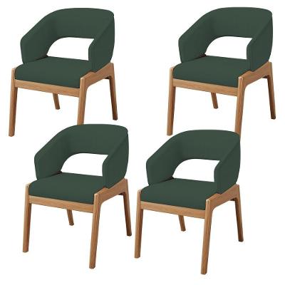 Kit 04 Cadeiras De Jantar E Estar Living Estofada Lince L02 Linho Verde Musgo - Lyam Decor