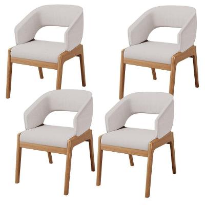 Kit 04 Cadeiras De Jantar E Estar Living Estofada Lince L02 Linho Bege - Lyam Decor