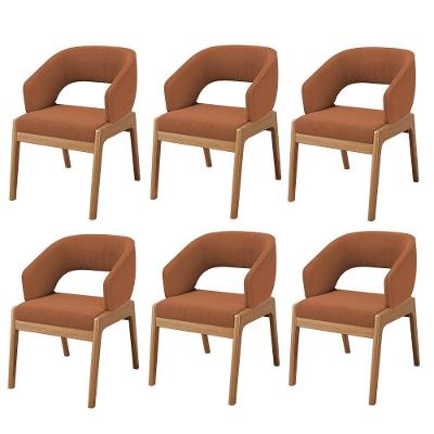 Kit 06 Cadeiras De Jantar E Estar Living Estofada Lince L02 Bouclê Terracota - Lyam Decor
