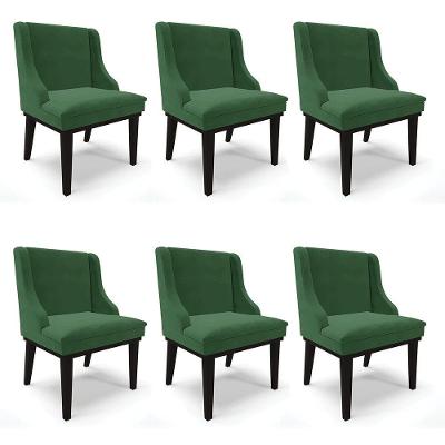 Kit 06 Cadeiras Liz Veludo Verde Base Fixa Madeira Preto -