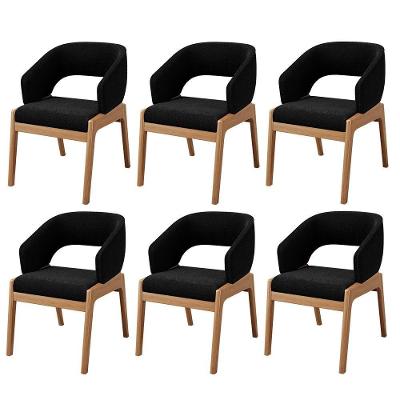 Kit 06 Cadeiras De Jantar E Estar Living Estofada Lince L02 Bouclê Preto - Lyam Decor