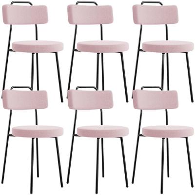 Kit 06 Cadeiras Decorativas Estofada Para Sala De Jantar Barcelona L02 Bouclê Rosê - Lyam Decor