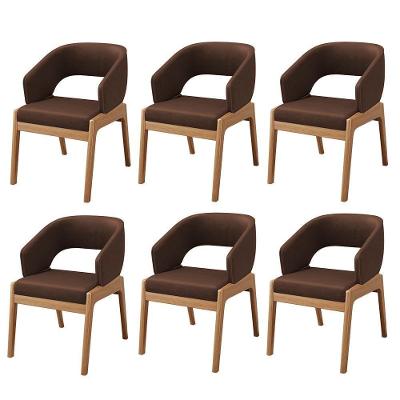 Kit 06 Cadeiras De Jantar E Estar Living Estofada Lince L02 Couríssimo Marrom - Lyam Decor