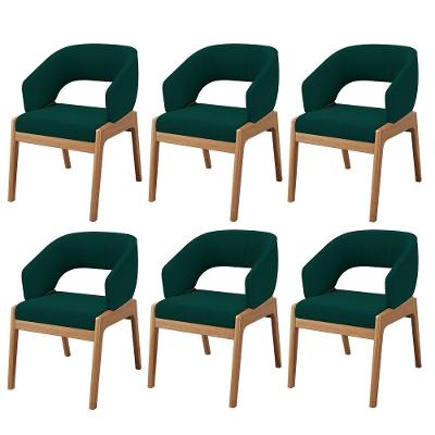 Kit 06 Cadeiras De Jantar E Estar Living Estofada Lince L02 Bouclê Verde - Lyam Decor