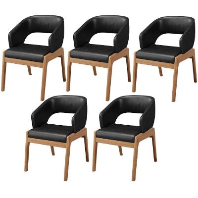 Kit 05 Cadeiras De Jantar E Estar Living Estofada Lince L02 Couríssimo Preto - Lyam Decor