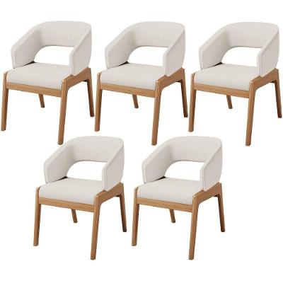 Kit 05 Cadeiras De Jantar E Estar Living Estofada Lince L02 Linho Cru - Lyam Decor