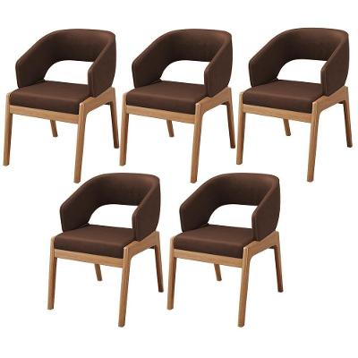 Kit 05 Cadeiras De Jantar E Estar Living Estofada Lince L02 Couríssimo Marrom - Lyam Decor