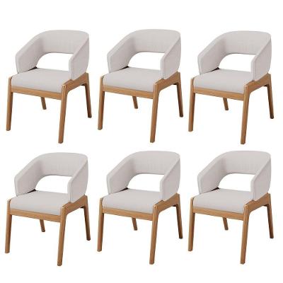 Kit 06 Cadeiras De Jantar E Estar Living Estofada Lince L02 Linho Bege - Lyam Decor