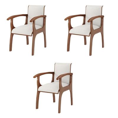Kit 3 Cadeiras Jantar Pedri Com Braço Linho Off White/Imbuia