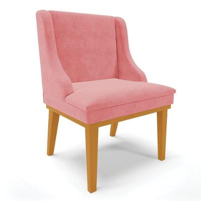Cadeira De Jantar Liz Suede Base Fixa Madeira Castanho Rose