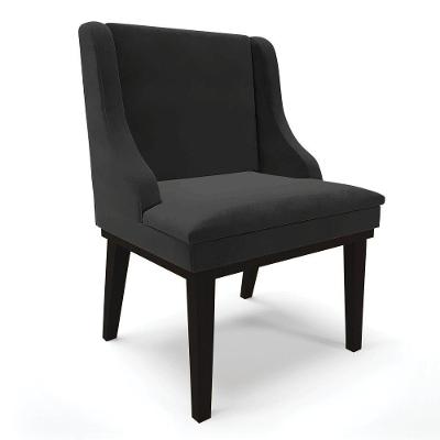 Cadeira Liz Veludo Preto Base Fixa Madeira Preto -