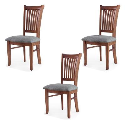 Kit 3 Cadeiras Jantar Bakeri Linho Cinza/Imbuia
