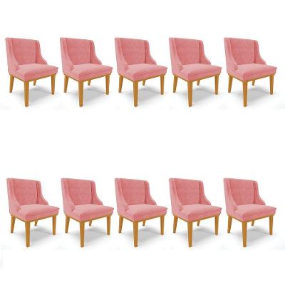 Kit 10 Cadeiras De Jantar Base Madeira Castanho Rose