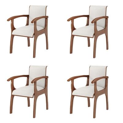 Kit 4 Cadeiras Jantar Pedri Com Braço Linho Off White/Imbuia