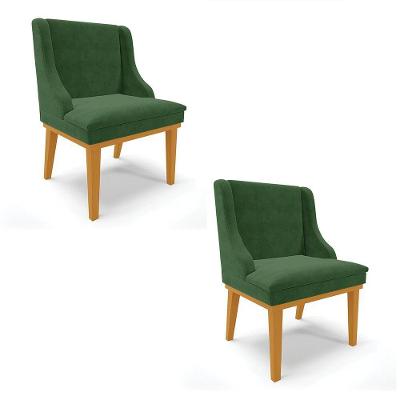 Kit 02 Cadeiras De Jantar Base Madeira Castanho Verde