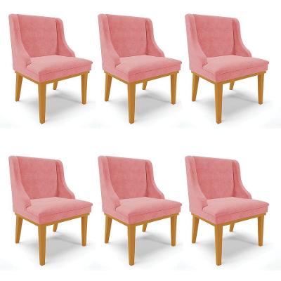 Kit 06 Cadeiras De Jantar Base Madeira Castanho Rose