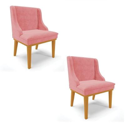 Kit 02 Cadeiras De Jantar Base Madeira Castanho Rose