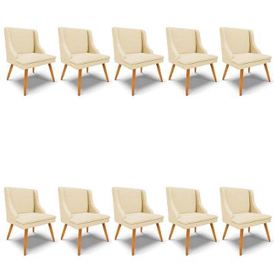 Kit 10 Cadeiras Estofadas Para Sala De Jantar Pés Palito Lia Veludo Off White Luxo - Ibiza
