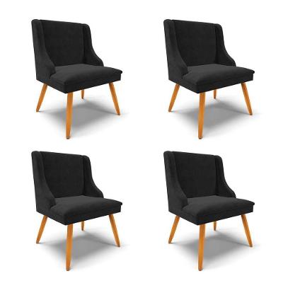Kit 4 Cadeiras Estofadas Para Sala De Jantar Pés Palito Lia Suede Preto - Ibiza
