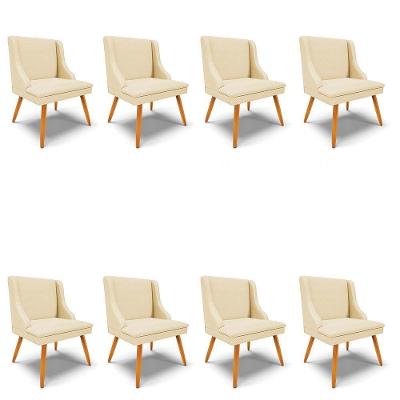 Kit 8 Cadeiras Estofadas Para Sala De Jantar Pés Palito Lia Veludo Off White Luxo - Ibiza