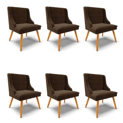 Kit 6 Cadeiras Estofadas Para Sala De Jantar Pés Palito Lia Suede Marrom - Ibiza