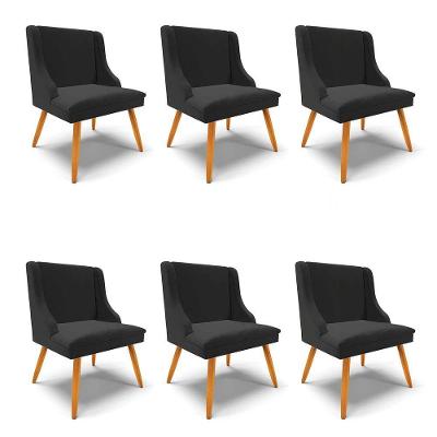 Kit 6 Cadeiras Estofadas Para Sala De Jantar Pés Palito Lia Veludo Preto - Ibiza