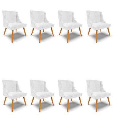 Kit 8 Cadeiras Estofadas Para Sala De Jantar Pés Palito Lia Sintético Premium Branco - Ibiza