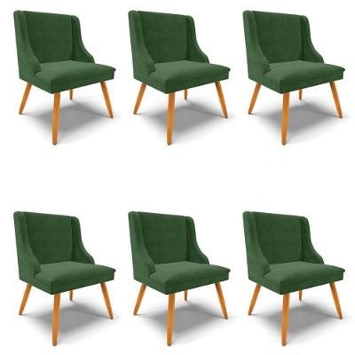 Kit 6 Cadeiras Estofadas Para Sala De Jantar Pés Palito Lia Suede Verde - Ibiza