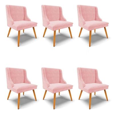 Kit 6 Cadeiras Estofadas Para Sala De Jantar Pés Palito Lia Suede Rosa Bebê - Ibiza
