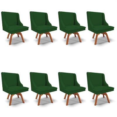 Kit 8 Cadeiras Estofadas Base Giratória De Madeira Lia Veludo Verde Luxo - Ibiza