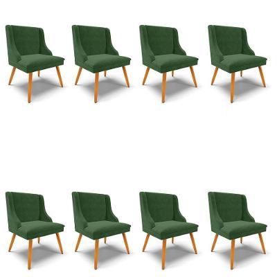 Kit 8 Cadeiras Estofadas Para Sala De Jantar Pés Palito Lia Suede Verde - Ibiza