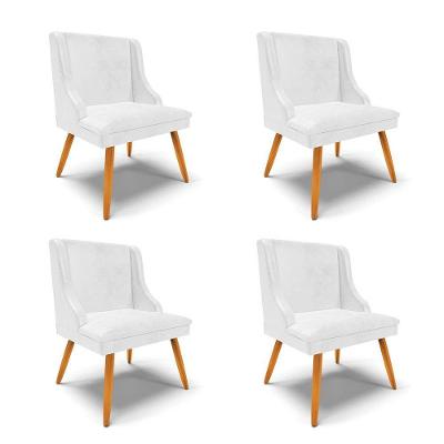 Kit 4 Cadeiras Estofadas Para Sala De Jantar Pés Palito Lia Sintético Premium Branco - Ibiza