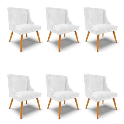 Kit 6 Cadeiras Estofadas Para Sala De Jantar Pés Palito Lia Sintético Premium Branco - Ibiza