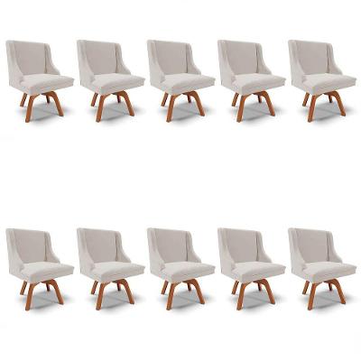Kit 10 Cadeiras Estofadas Base Giratória De Madeira Lia Veludo Cinza - Ibiza