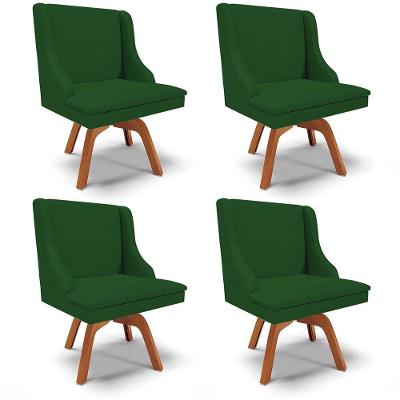 Kit 4 Cadeiras Estofadas Base Giratória De Madeira Lia Veludo Verde Luxo - Ibiza