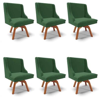 Kit 6 Cadeiras Estofadas Base Giratória De Madeira Lia Veludo Verde Esmeralda - Ibiza