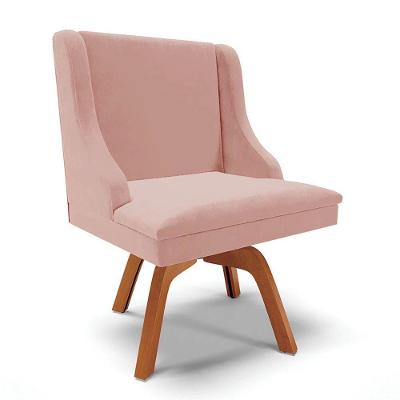 Kit 10 Cadeiras Estofadas Base Giratória De Madeira Lia Veludo Rosê - Ibiza