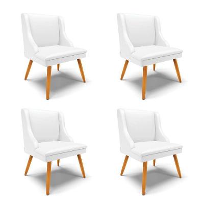 Kit 4 Cadeiras Estofadas Para Sala De Jantar Pés Palito Lia Sintético Branco - Ibiza