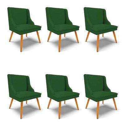 Kit 6 Cadeiras Estofadas Para Sala De Jantar Pés Palito Lia Veludo Verde Luxo - Ibiza