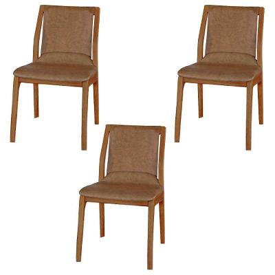 Kit 3 Cadeiras Madeira Maciça Bruyne Pu Marrom